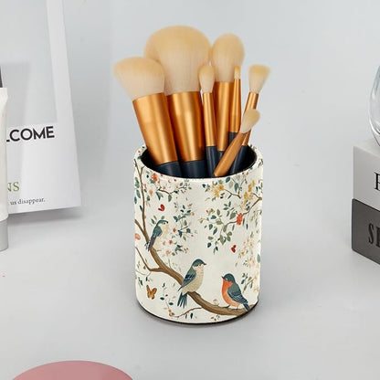 Leather Pen Holder for Desk, Birds Branches Butterflies Pencil Cup Pen - Image 6
