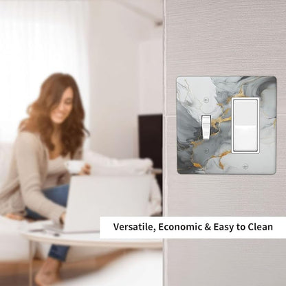 Light Switch Cover Gray/Gold Marble Abstract Modern Luxury 2 Gang Toggle Rocker Combo Socket Cover Wall Plates Decorative Switch Plates and Outlet Covers for Bathroom Bedroom Decor