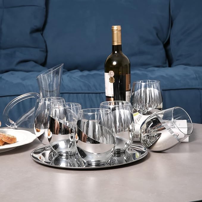 MyGift Modern Stemless Wine Glass Set of 6 - Image 6