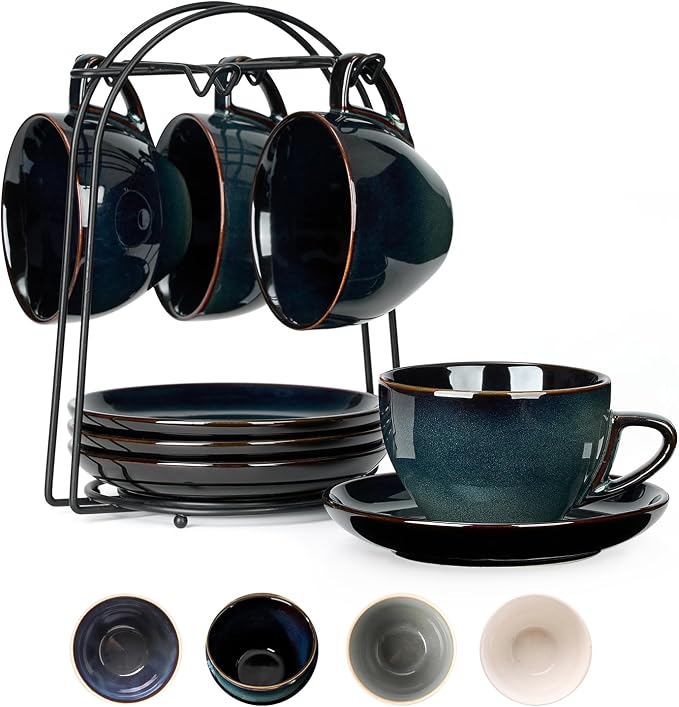 Stackable Cappuccino Cup Set of 4 Activated Glazed Ceramic Coffee Cup | by SIDUCAL