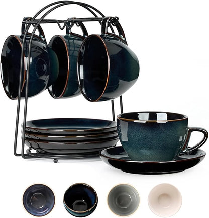 Stackable Cappuccino Cup Set of 4 Activated Glazed Ceramic Coffee Cup | by SIDUCAL