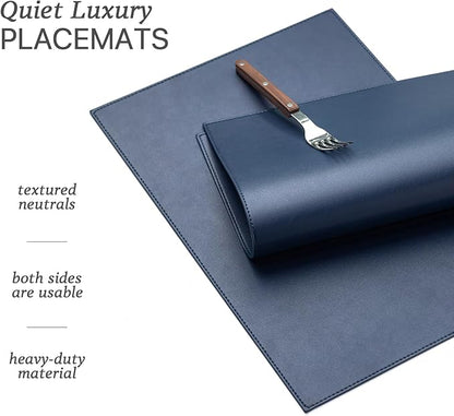 Faux Leather Placemats Set of 8 Vinyl Washable Wipeable Table Mats for Kitchen Dining Table Heat Resistant Waterproof Modern Indoor/Outdoor Placemats Non-Slip Easy Clean Place Mats (Navy Blue)