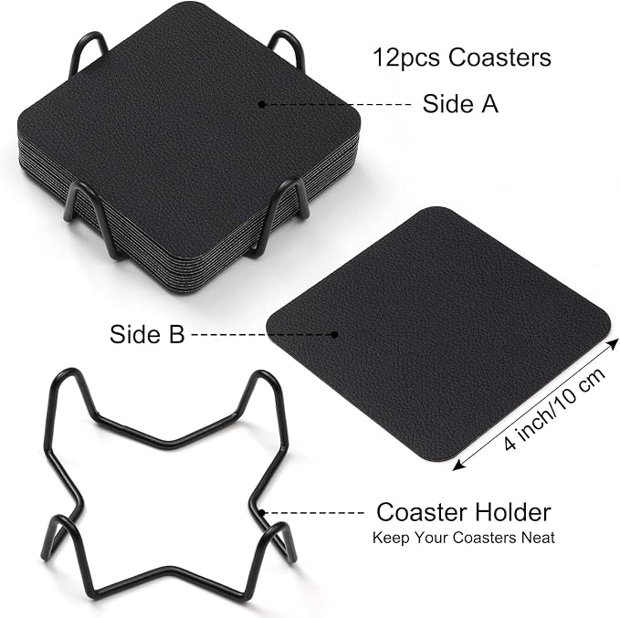 Myir JUN Coasters Glass Coasters Set of 12 4 inch Double Sided Faux Leather - Image 5