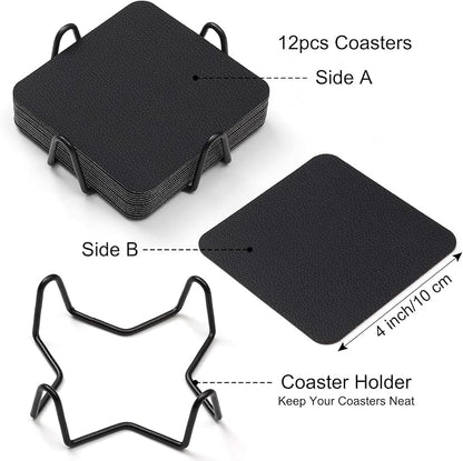 Myir JUN Coasters Glass Coasters Set of 12 4 inch Double Sided Faux Leather - Image 5