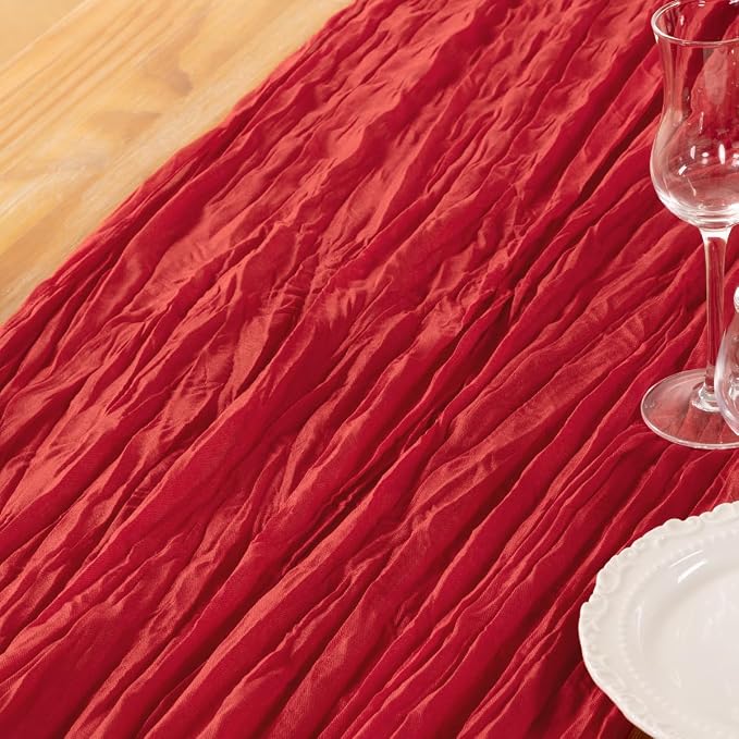 DeZerlor Red Cheesecloth Table Runners 6 Pack Christmas Runners | 120Inches - Image 6