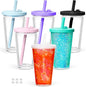 6 Pack 16 Oz Acrylic Snowglobe Tumbler, Pre-Drilled Double Wall Plastic Kids by Maucircol
