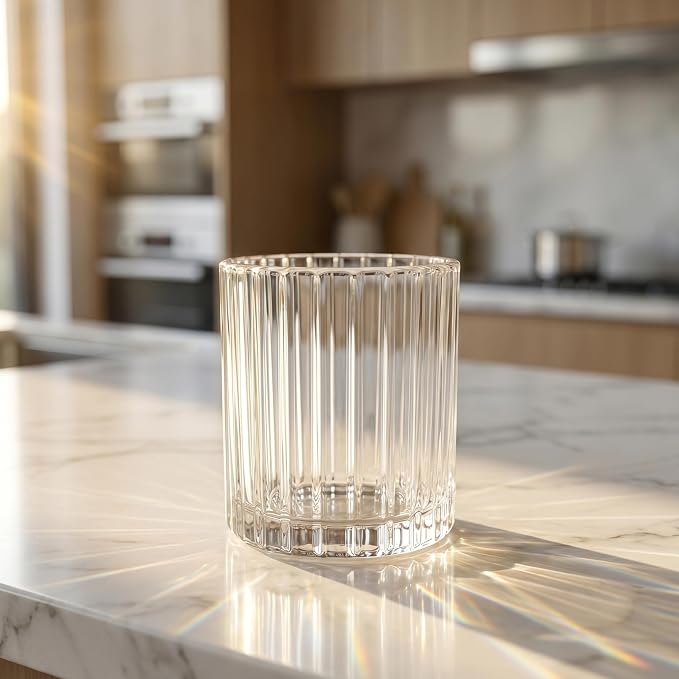 10oz Ribbed Glass Cups Set of 6, Vintage Glass Tumblers - Image 6