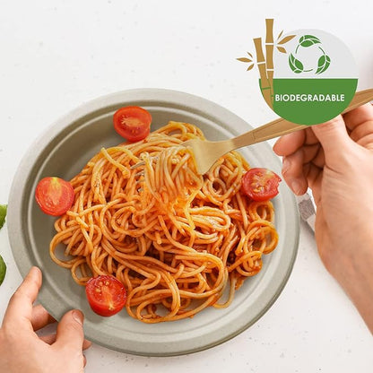 PAMI 250-Piece Compostable Degradable Tableware Eco Set Disposable Sugarcane Plates, Cutlery & Cups Heavy-Duty Eco Dinnerware
