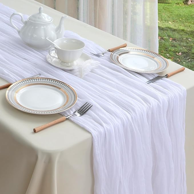 12 Pack White Cheesecloth Table Runner 35 x 120 Inch | Boho Gauze Cheese Cloth - Image 3