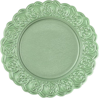 100 Pcs Antique Charger Plates Bulk, 13in Reusable Serving Plates Embossed Rim Plastic Party Dinner Plate Chargers Round Decorative Server Plate for Wedding Party Event Tableware