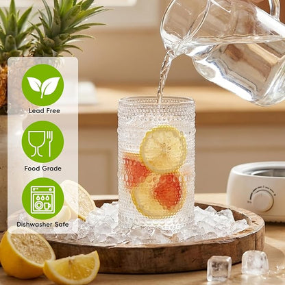 Moretoes Vintage Glassware, 12 Oz Hobnail Drinking Glasses Set of 6 | Clear - Image 4