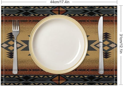 Aztec Southwest Placemats Rustic Tribal Geometric Decorative Table Mat Antique Native Heat Resistant Place Mats for Dining Kitchen Party Holiday Decor 12x18Inch Set of 6