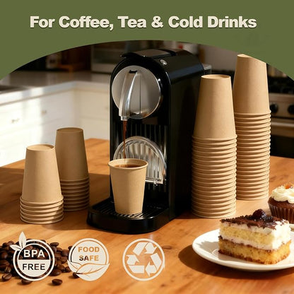 12 oz 200 Pack Disposable Coffee Cups, Bulk Brown Disposable Paper Cups - Image 2