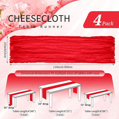 4 Pack Cheesecloth Table Runner 10FT Red Table Runner Boho Gauze Cheese Cloth - Image 2