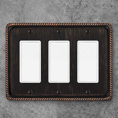 Henne Bery Rope Edge Decorative Wall Plate Switch Plate Outlet Cover (Triple Decorator, Aged Bronze)
