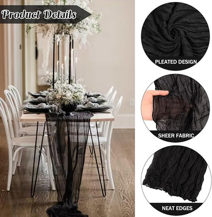 6 Pieces Black 10FT Cheesecloth Table Runner Boho Gauze Fabric Table Runner - Image 2
