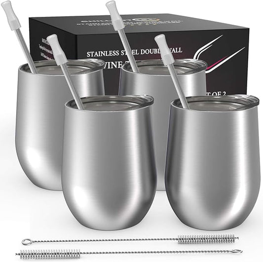 CHILLOUT LIFE 12 oz Stainless Steel Wine Tumblers 4 Pack by CHILLOUTLIFE