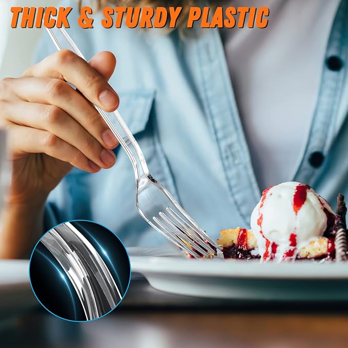 Dipoo 7.1" Clear Plastic Forks Heavy Duty - Image 4