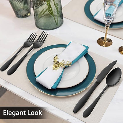 LIANYU 40-Piece Black Silverware Set for 8, Stainless Steel Flatware Cutlery Set, Tableware Eating Utensils Include Forks Knives Spoons, Mirror Polished, Dishwasher Safe