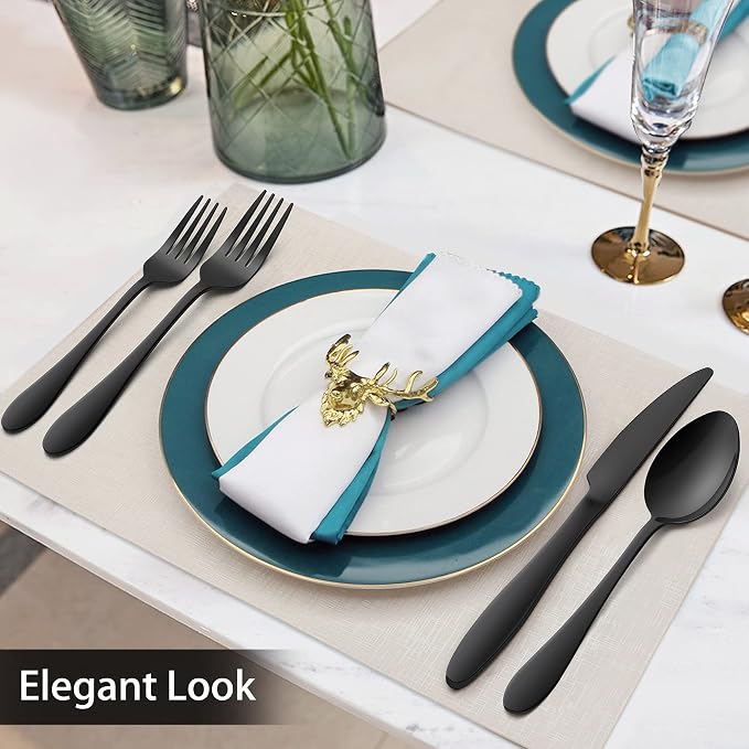 LIANYU 40-Piece Black Silverware Set, Flatware Cutlery Set - Image 3