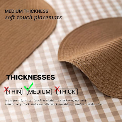 Round Placemats Set of 12 Woven Placemats Washable Braided Table Mats for Dining Table Heat Resistant Non-Slip Circle Place Mats(Brown)