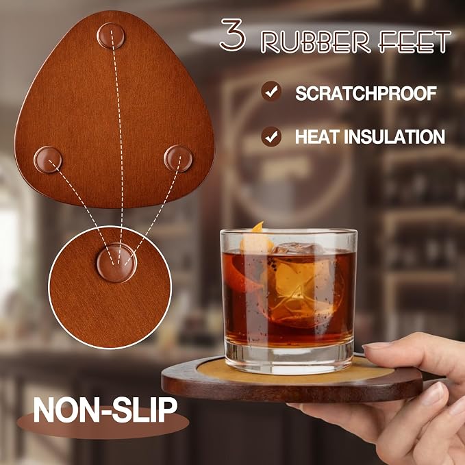 6 Pcs Mid Century Modern Coasters Wood Absorbent Coaster - Image 4