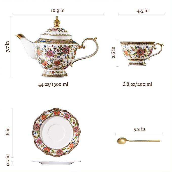 ACMLIFE Fine Bone China Tea Set, 13-Piece English Tea Set - Image 6