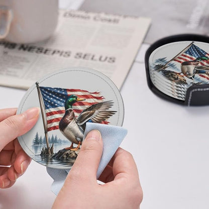 Patriotic Americana Hunting Mallard Duck Leather Coasters Set of 6 - Image 6