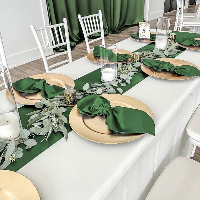 Forest Green Table Runners 20 Pack 12x108 inch Silk Satin Smooth Fabric | Satin - Image 4