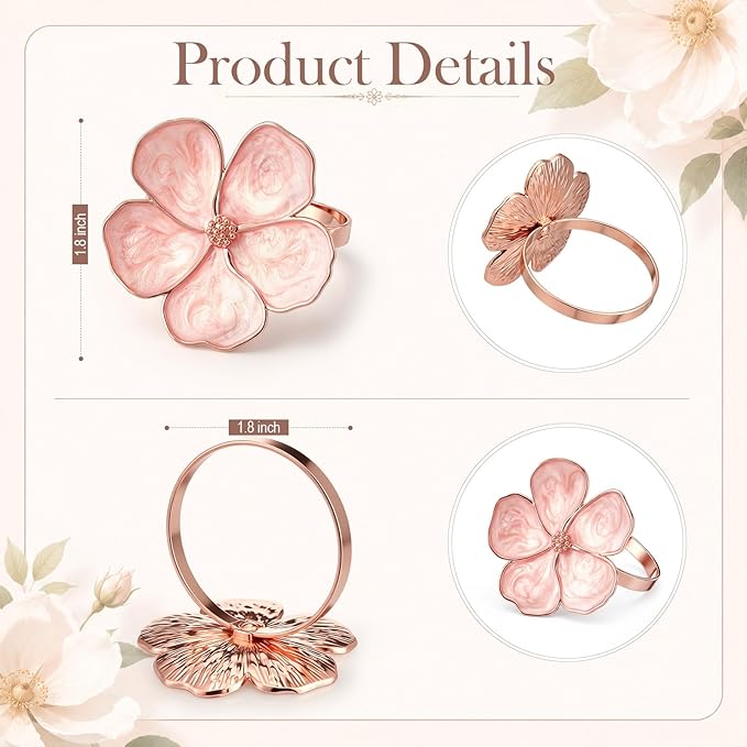Patelai Set of 12 Rose Gold Napkin Rings Pink Napkin Ring Holders | Decorative - Image 2