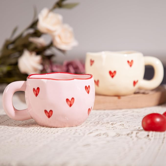4pcs Ceramic Heart Mugs, 9.4OZ Cute Love Coffee Cup Set, Dishwasher Safe - Image 7