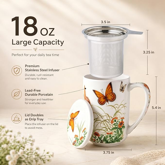AmorArc Tea Cup With Infuser and Lid, 18oz Loose Leaf Tea Mug With Steeper | - Image 3