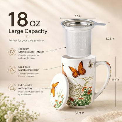 AmorArc Tea Cup With Infuser and Lid, 18oz Loose Leaf Tea Mug With Steeper | - Image 3