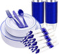WELLIFE 210 Piece Blue Disposable Dinnerware Set, Plastic Plates by WELLIFE