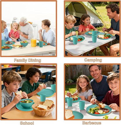 Wheat Straw Dinnerware Sets for 4, 20 PCS Unbreakable Lightweight Kids Plates and Bowls Sets, Dishwasher Microwave Safe Dinnerware Set, Perfect for Kitchen Dorm Camping Outdoor - Green