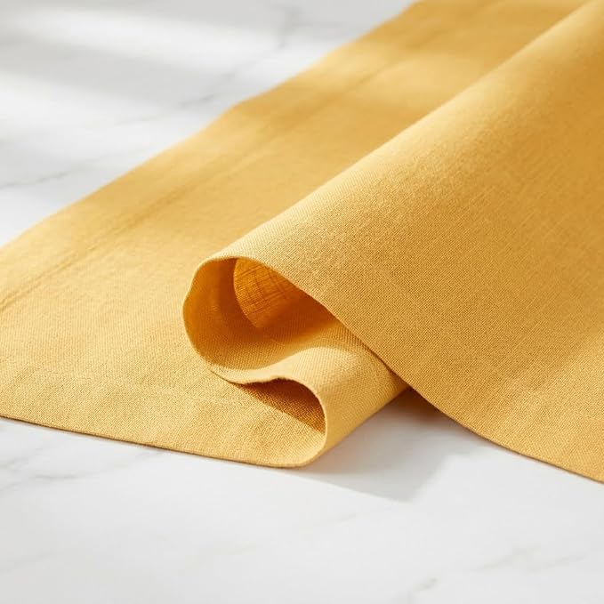 Solino Home 100% Pure Linen Dining Table Runner Yellow, Fete 14 x 132 in | - Image 4