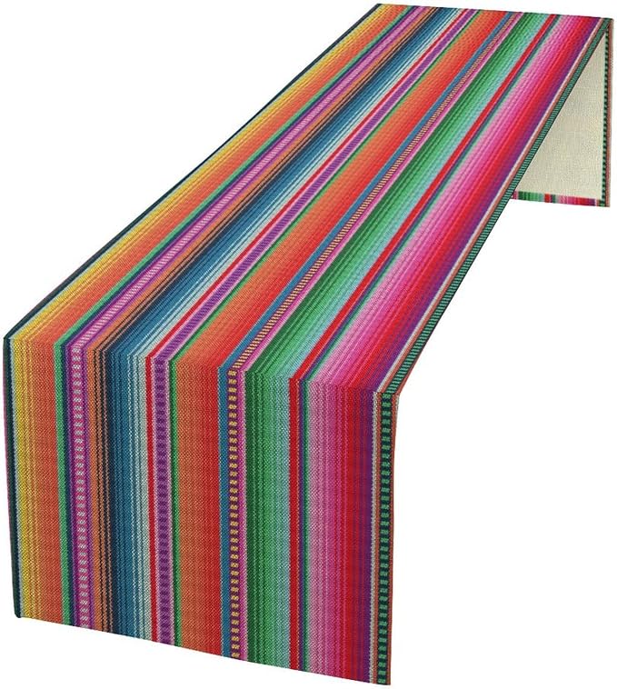 YCness Mexican Striped Table Runner Mexican Poncho Pattern Traditional National - Image 2