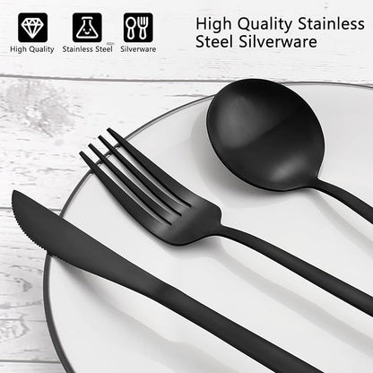 Matte Black Silverware Set, VANVRO 40-Piece Stainless Steel Flatware Set - Image 4