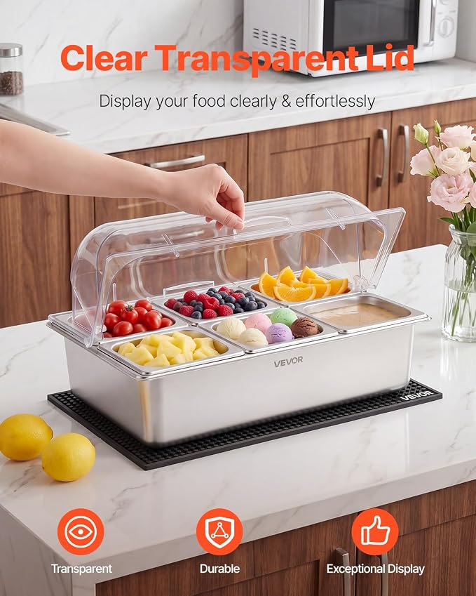 VEVOR Countertop Food Serving Display Container, Stainless Steel Food Salad - Image 3