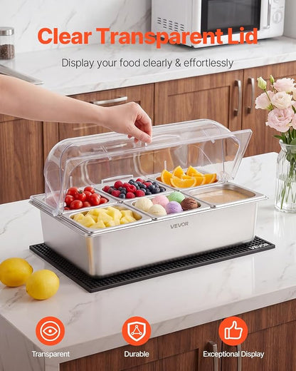 VEVOR Countertop Food Serving Display Container, Stainless Steel Food Salad - Image 3