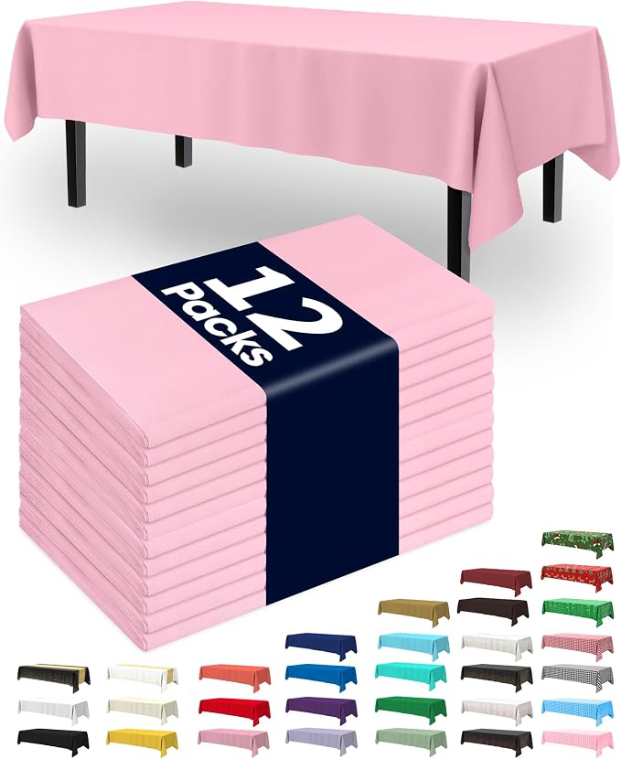 Pureegg Plastic Table Cloth Disposable 12 Pack, 54 x 108 Inch Table Cloths by Pureegg