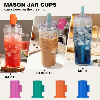ANOTION Mason Jar Cups with Lids and Straw, Leakproof 24oz Glass Tumbler with - Image 3