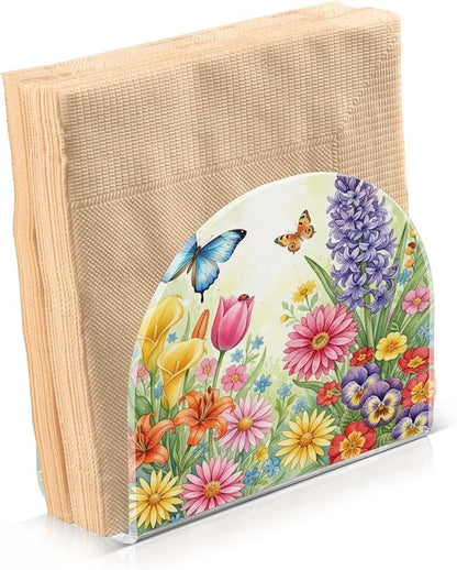 Spring Flowers Floral Napkin Holder for Table Kitchen Decor Acrylic Paper Napkin Holders for Tissue Dining Room Indoor Outdoor Party Holiday Accessories