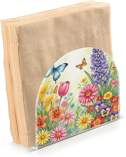Spring Flowers Floral Napkin Holder for Table Kitchen Decor Acrylic Paper Napkin Holders for Tissue Dining Room Indoor Outdoor Party Holiday Accessories