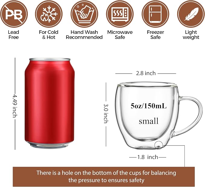 CNGLASS 5oz Espresso Mugs, Double Wall Insulated Glass Coffee Mugs - Image 2