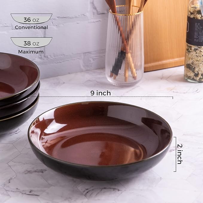 LERATIO 9.0" Ceramic Pasta Bowls Set of 4, 38oz Large Stoneware Bowls Set | - Image 2