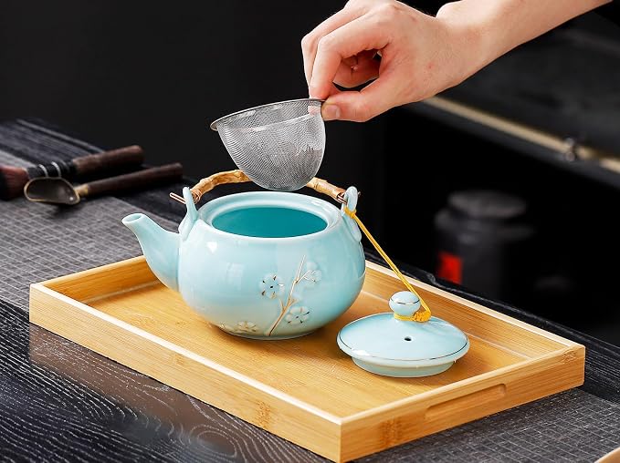 Japanese Tea Set with 1 Teapot, 6 Tea cups, 1 Tea Tray, 1 Stainless Infuser - Image 7