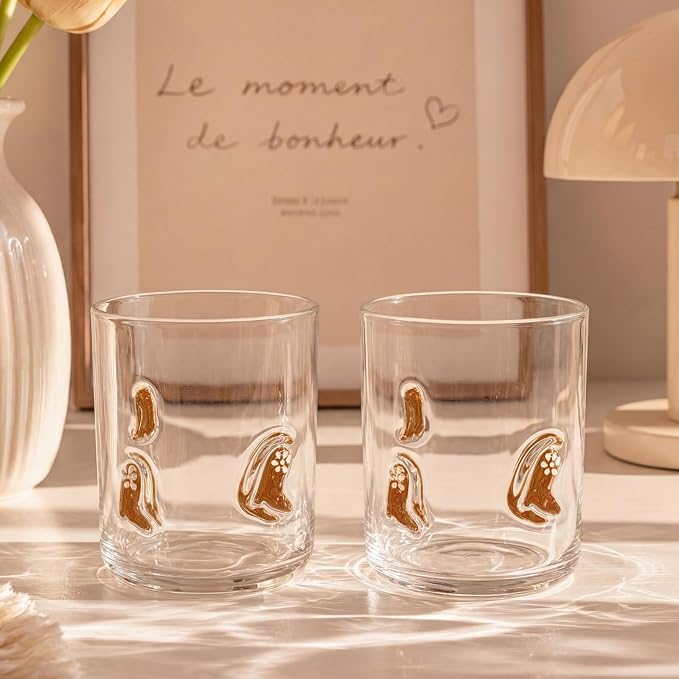 Skylety 2 Pack Icon Juice Glasses, 14 oz Stemless Glass Cups, Juice Cocktail - Image 3