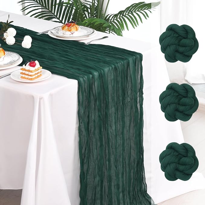 3 Pack Dark Green Cheesecloth Table Runner 120 Inch Boho Wedding Decor | by Fixwal