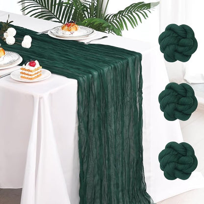 3 Pack Dark Green Cheesecloth Table Runner 120 Inch Boho Wedding Decor | by Fixwal
